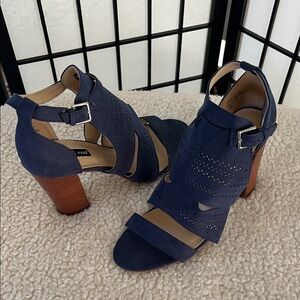 Chic Violet & Red Blue Suede Heeled Sandals